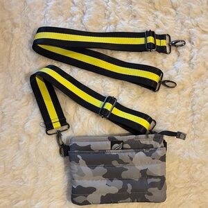 THINK ROYLN Camouflage Crossbody Bag with Yellow and Black Strap